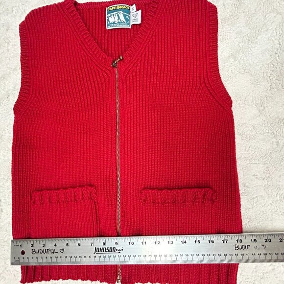 Cape Enrage Womens Size 36 Zip Front 100% Wool Knit Sweater Vest Red Lightweight - Picture 5 of 7